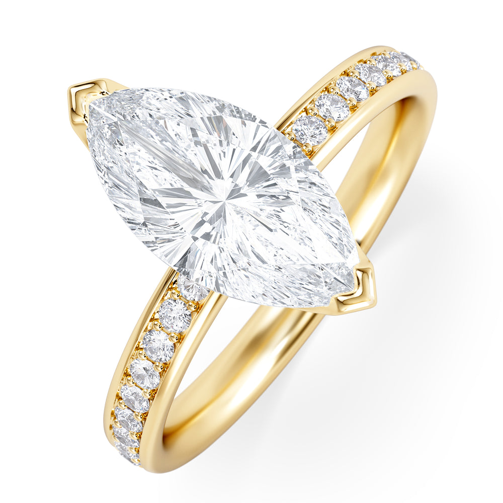 Origin 2.25ct Marquise Cut Lab Diamond Solitaire Engagement Ring with Side Stones in 18K Yellow Gold