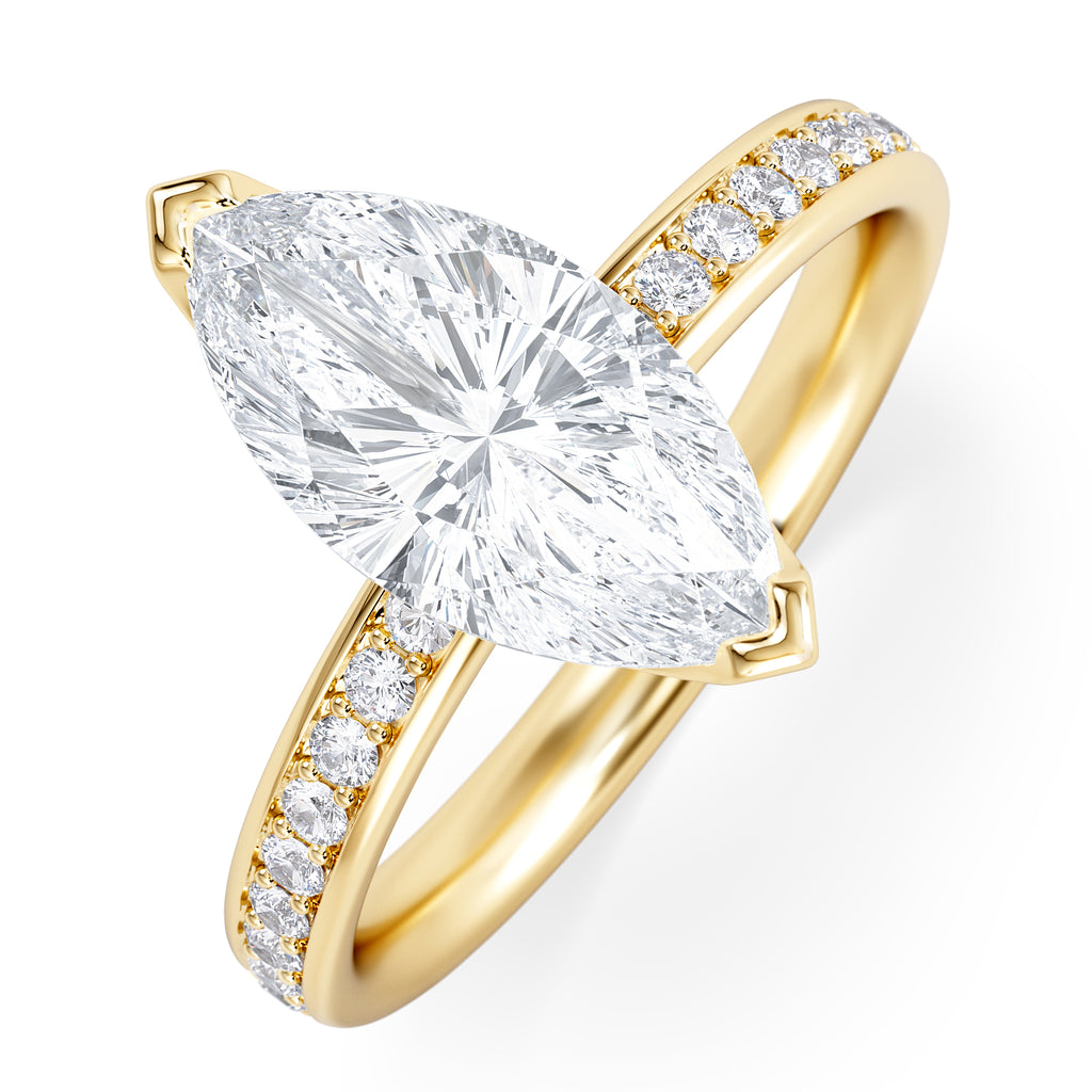 Origin 2.25ct Marquise Cut Lab Diamond Solitaire Engagement Ring with Side Stones in 18K Yellow Gold