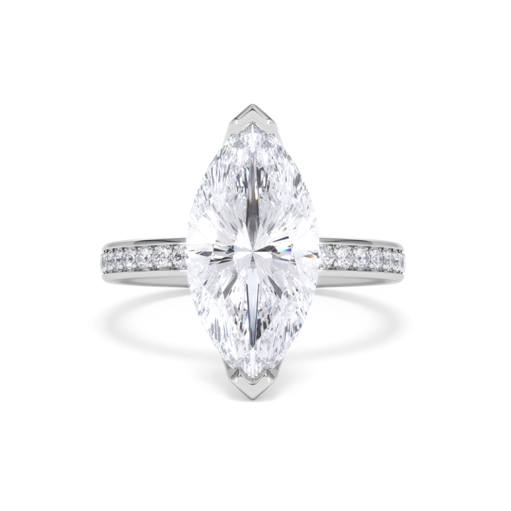 Origin 3.30ct Marquise Cut Lab Diamond Solitaire Engagement Ring with Side Stones in 18K White Gold