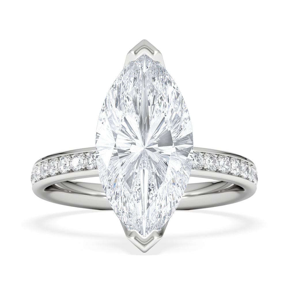 Origin 3.30ct Marquise Cut Lab Diamond Solitaire Engagement Ring with Side Stones in 18K White Gold