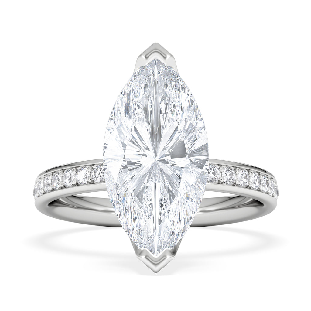 Origin 3.30ct Marquise Cut Lab Diamond Solitaire Engagement Ring with Side Stones in 18K White Gold