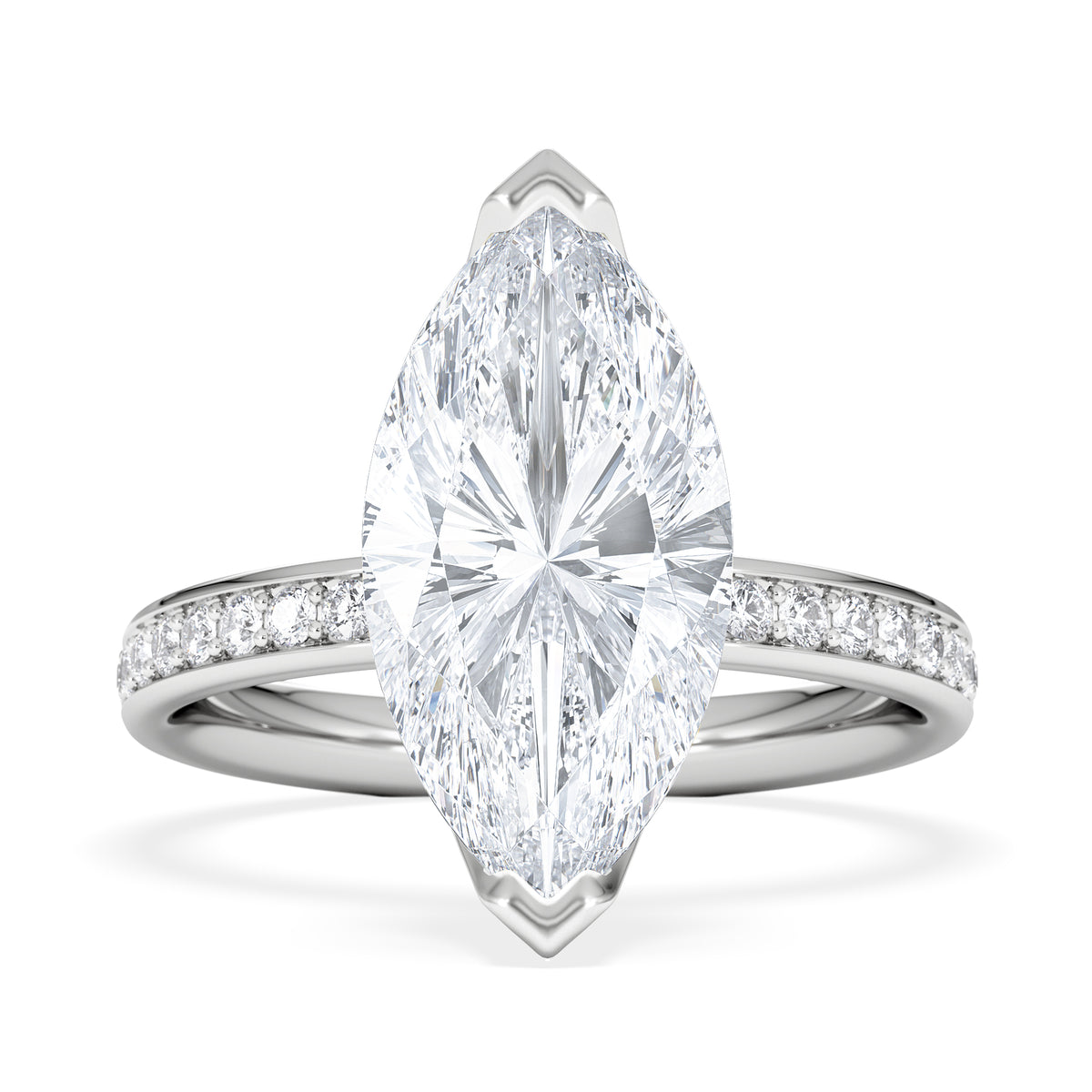 Origin 3.30ct Marquise Cut Lab Diamond Solitaire Engagement Ring with Side Stones in 18K White Gold