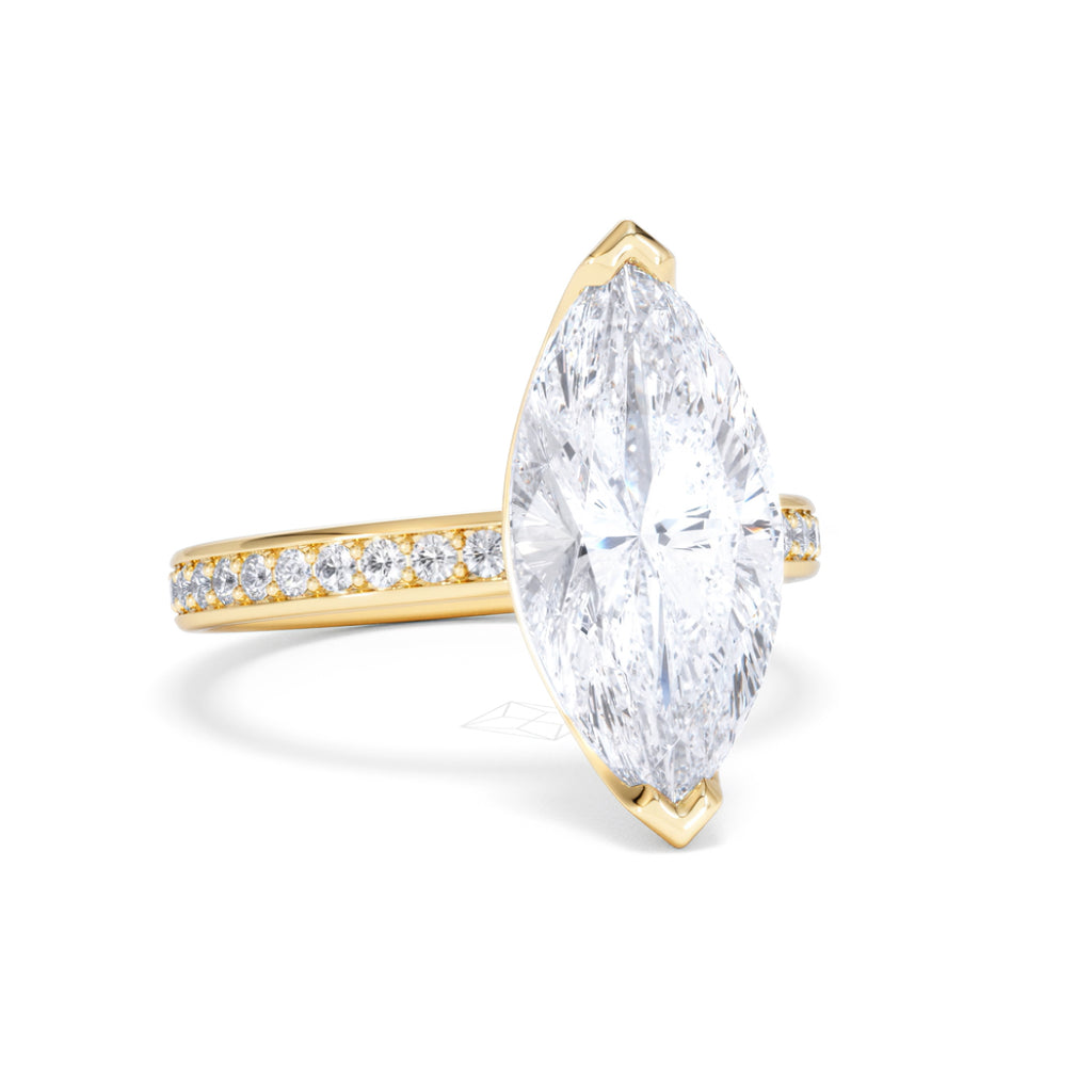 Origin 3.30ct Marquise Cut Lab Diamond Solitaire Engagement Ring with Side Stones in 18K Yellow Gold