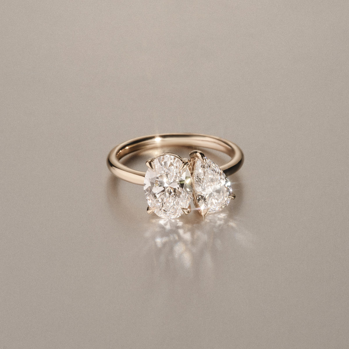 Toi Et Moi 3.00ct Oval and Pear Cut Lab Diamond Engagement Ring in 18K Yellow Gold