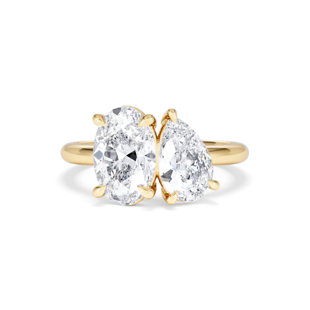Toi Et Moi 3.00ct Oval and Pear Cut Lab Diamond Engagement Ring in 18K Yellow Gold