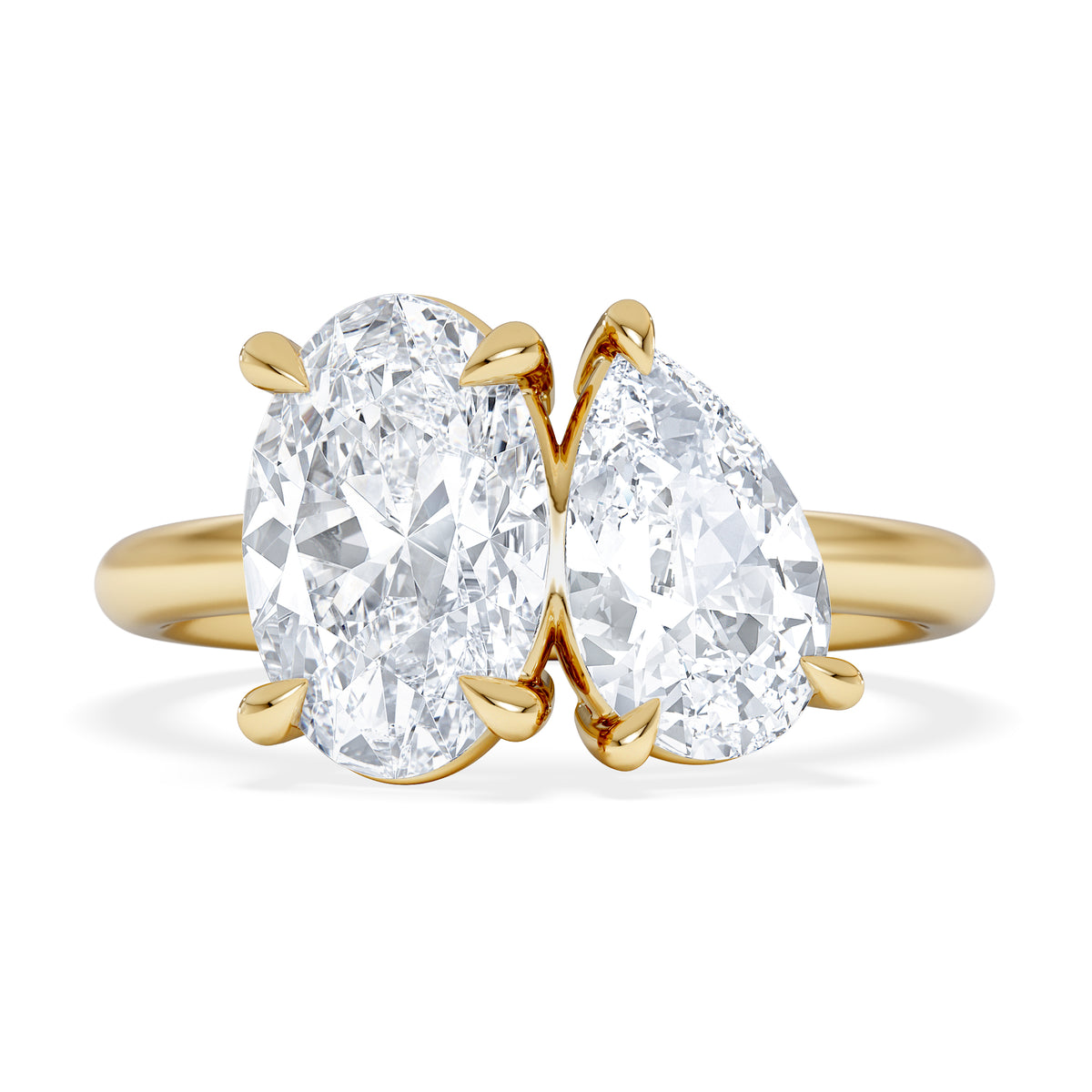 Toi Et Moi 3.00ct Oval and Pear Cut Lab Diamond Engagement Ring in 18K Yellow Gold