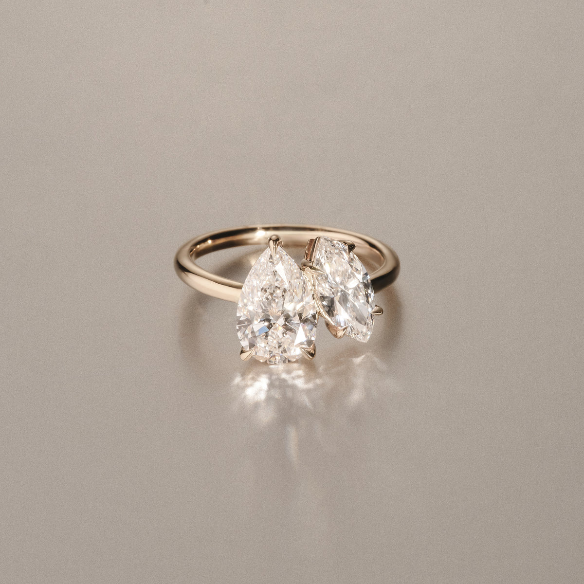 Toi Et Moi 3.00ct Pear and Marquise Cut Lab Diamond Engagement Ring in 18K Yellow Gold