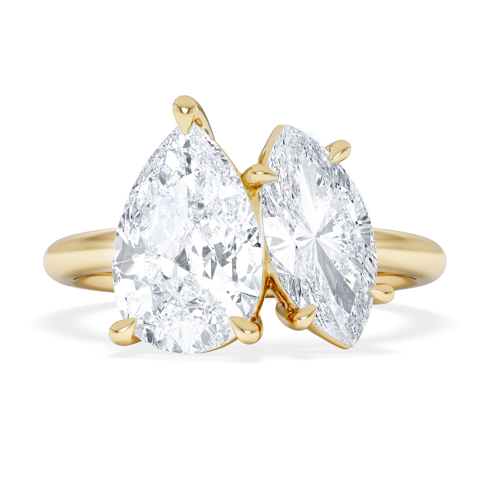 Toi Et Moi 3.00ct Pear and Marquise Cut Lab Diamond Engagement Ring in 18K Yellow Gold
