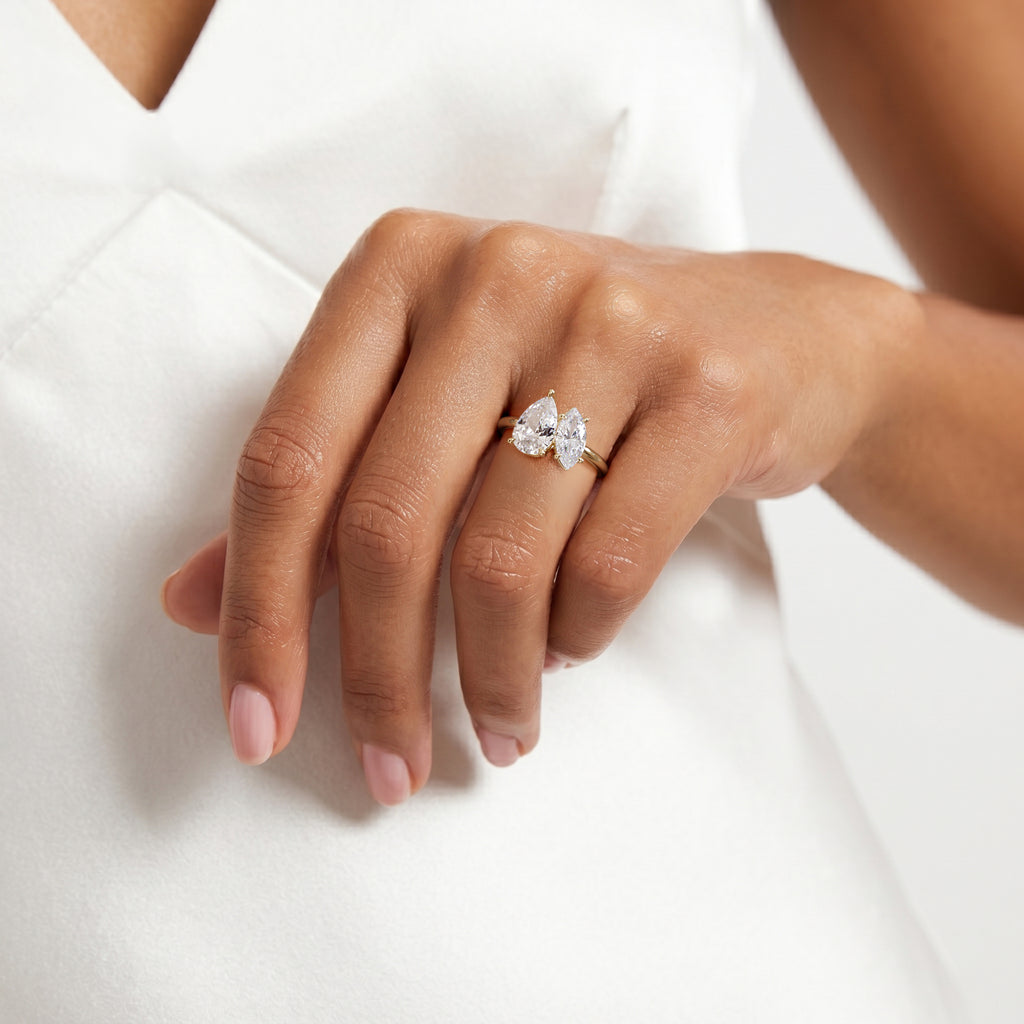 Toi Et Moi 3.00ct Pear and Marquise Cut Lab Diamond Engagement Ring in 18K Yellow Gold