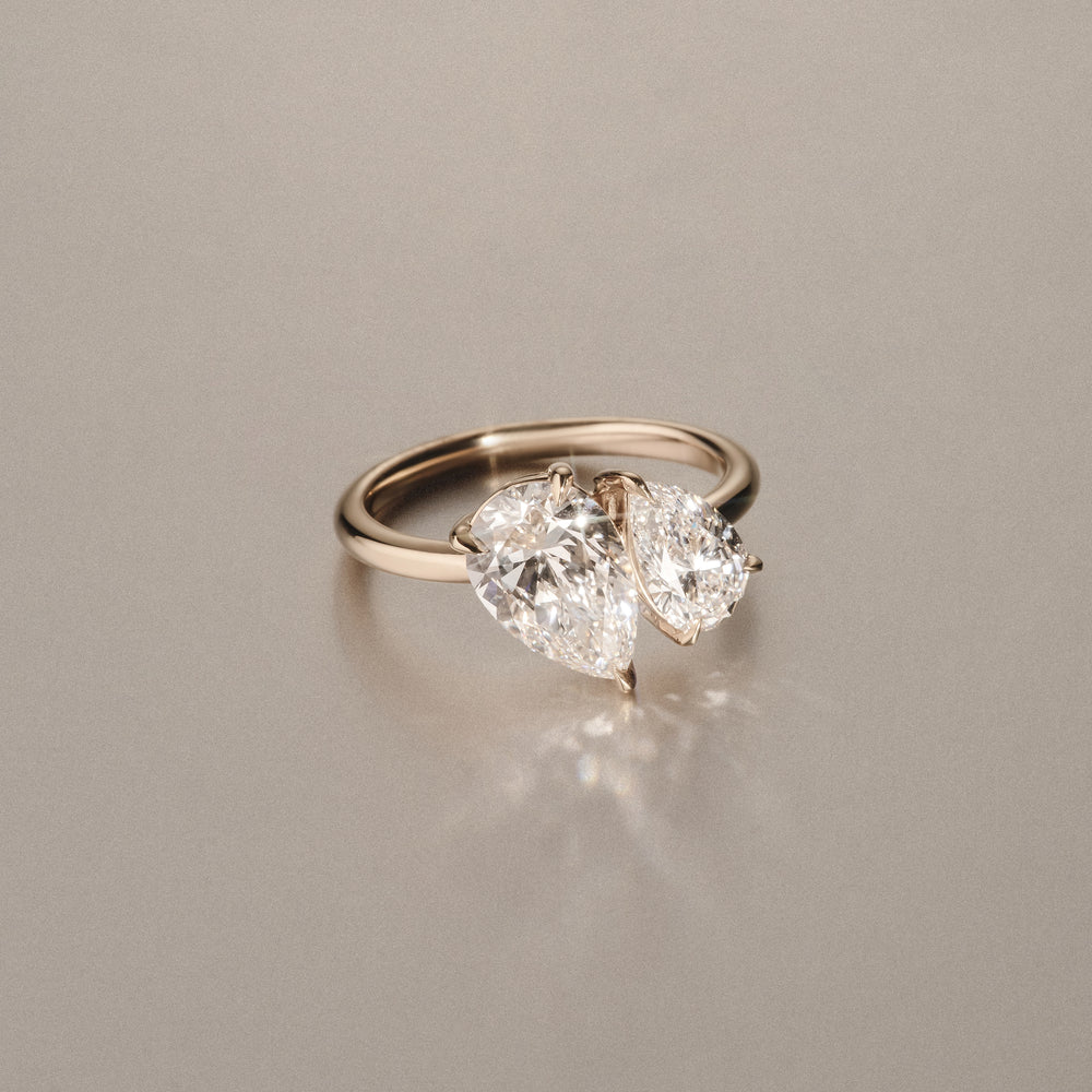Toi Et Moi 3.00ct Pear Cut Lab Diamond Engagement Ring in 18K Yellow Gold