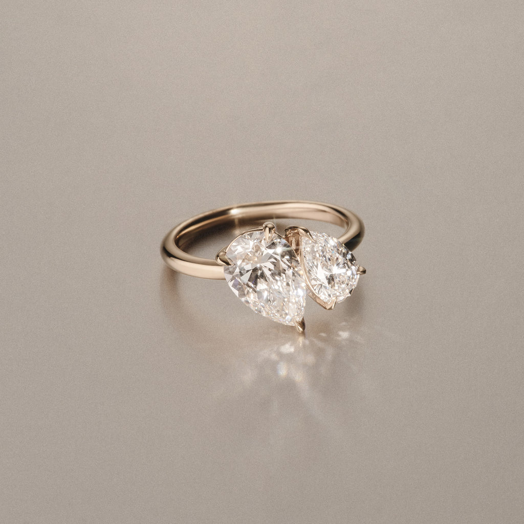 Toi Et Moi 3.00ct Pear Cut Lab Diamond Engagement Ring in 18K Yellow Gold