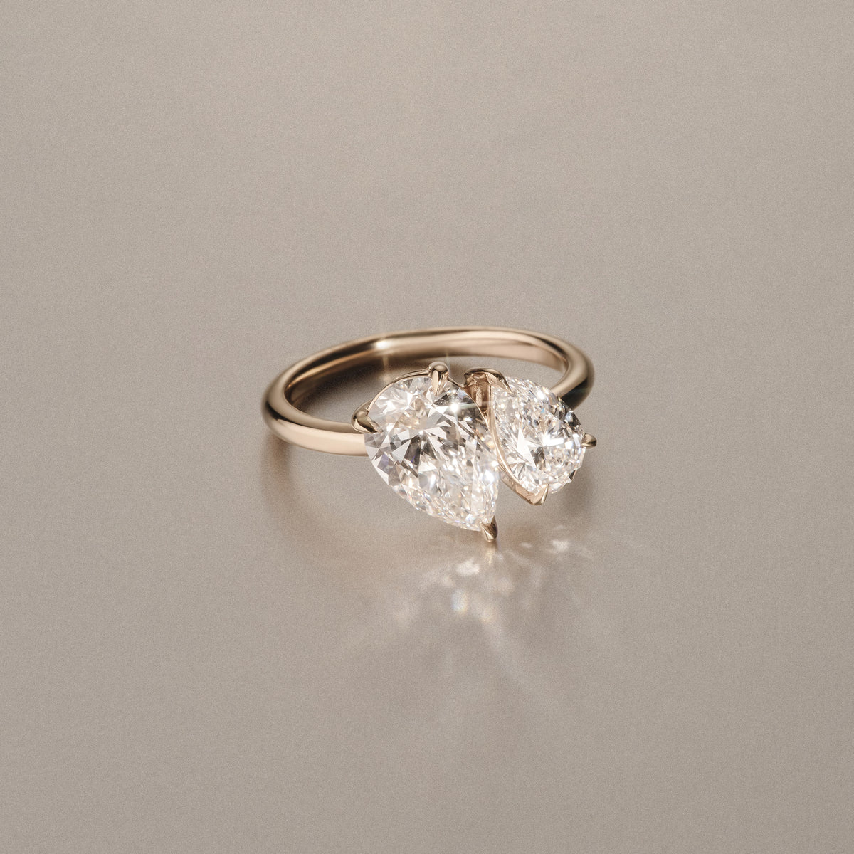 Toi Et Moi 3.00ct Pear Cut Lab Diamond Engagement Ring in 18K Yellow Gold