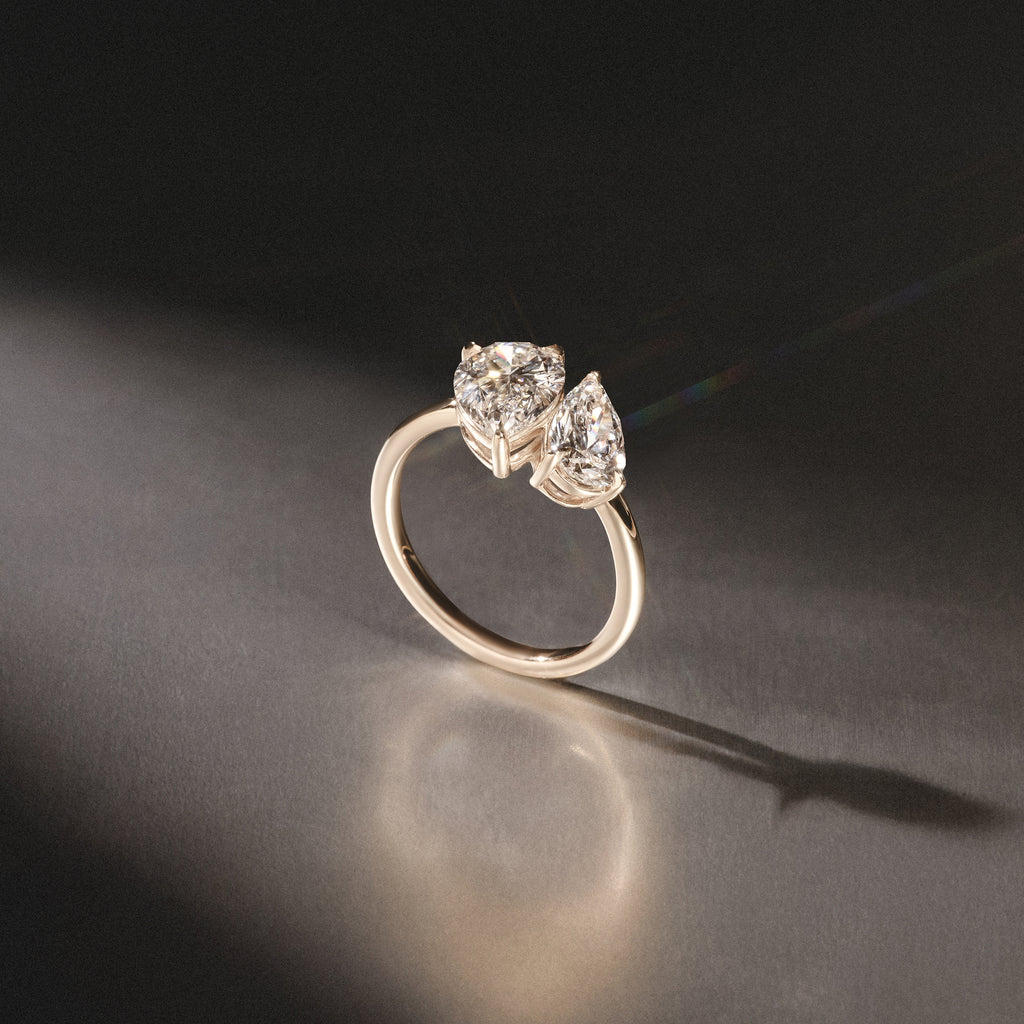 Toi Et Moi 3.00ct Pear Cut Lab Diamond Engagement Ring in 18K Yellow Gold