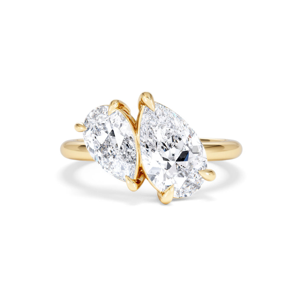 Toi Et Moi 3.00ct Pear Cut Lab Diamond Engagement Ring in 18K Yellow Gold