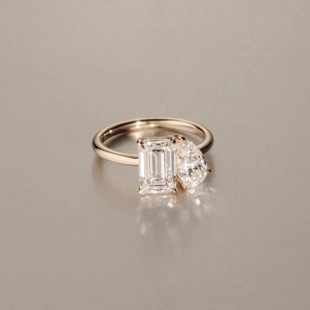Toi Et Moi 3.00ct Emerald and Pear Cut Lab Diamond Engagement Ring in 18K Yellow Gold