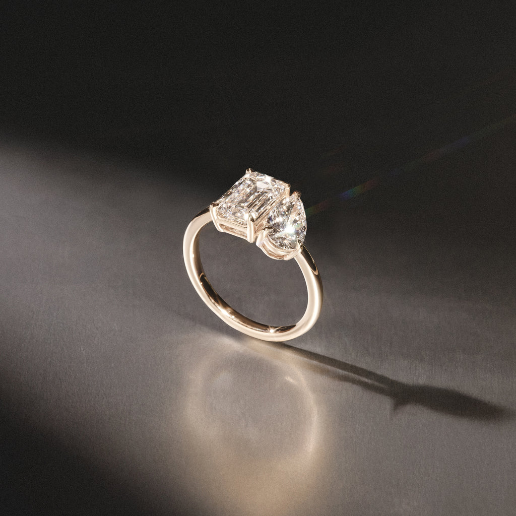 Toi Et Moi 3.00ct Emerald and Pear Cut Lab Diamond Engagement Ring in 18K Yellow Gold