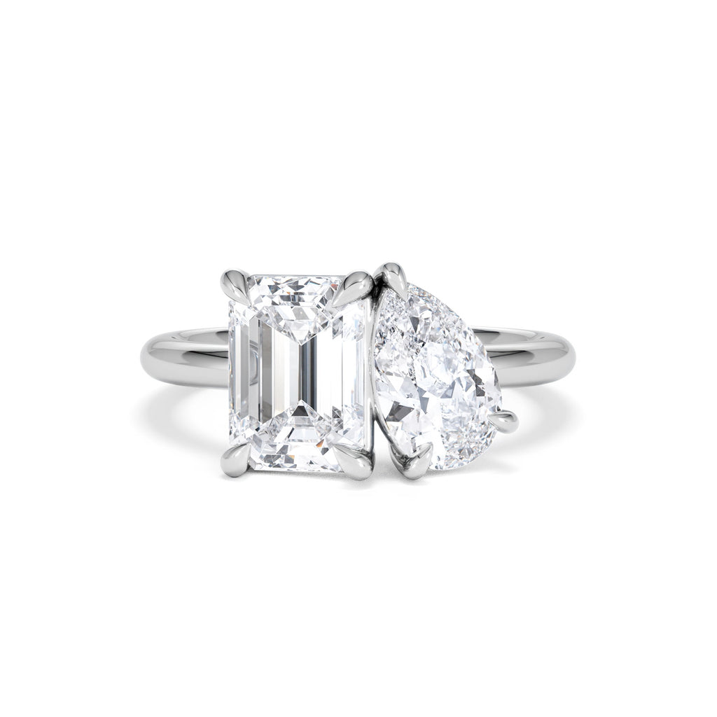 Toi Et Moi 3.00ct Emerald and Pear Cut Lab Diamond Engagement Ring in Platinum