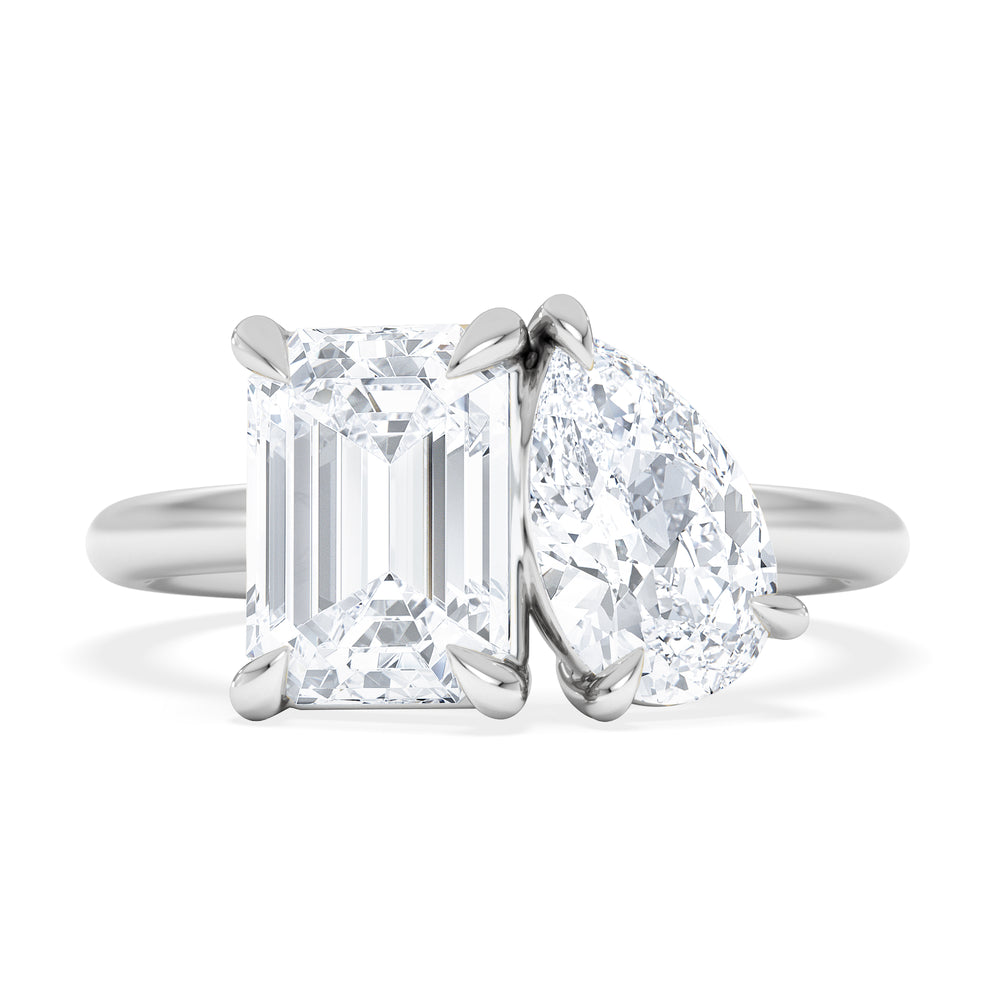 Toi Et Moi 3.00ct Emerald and Pear Cut Lab Diamond Engagement Ring in Platinum
