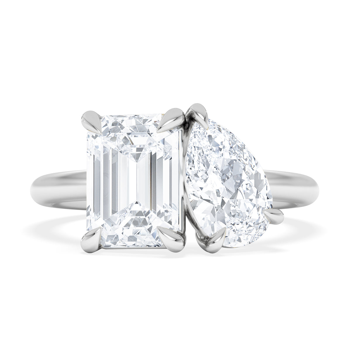 Toi Et Moi 3.00ct Emerald and Pear Cut Lab Diamond Engagement Ring in Platinum