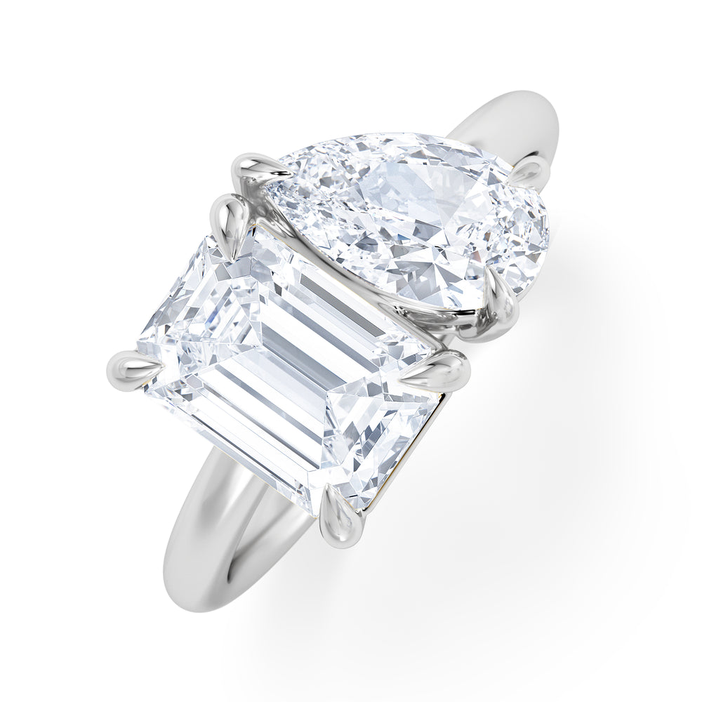 Toi Et Moi 3.00ct Emerald and Pear Cut Lab Diamond Engagement Ring in Platinum