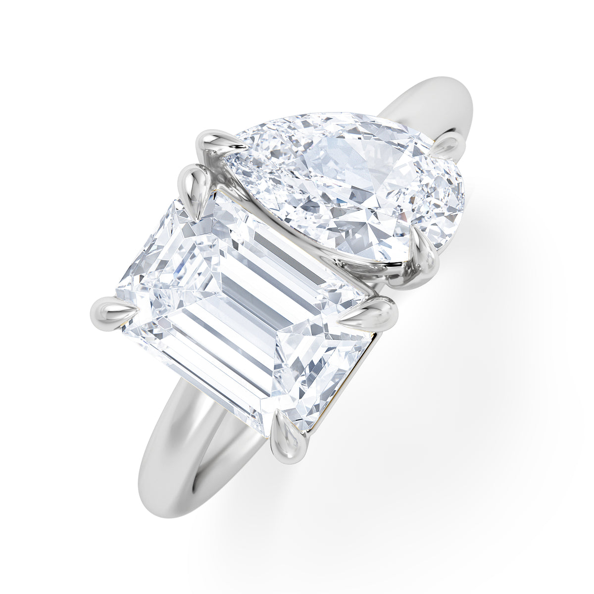 Toi Et Moi 3.00ct Emerald and Pear Cut Lab Diamond Engagement Ring in Platinum