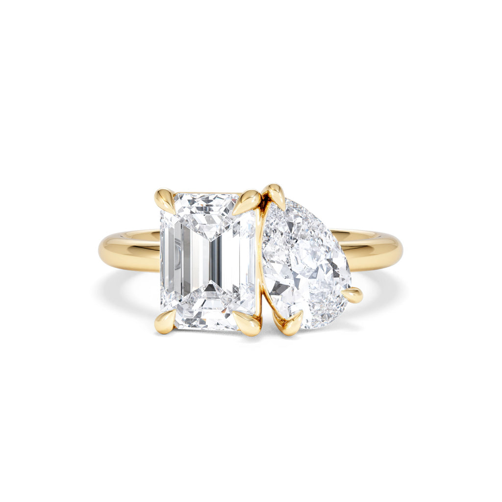 Toi Et Moi 3.00ct Emeraldand Pear Cut Lab Diamond Engagement Ring in 18K Yellow Gold