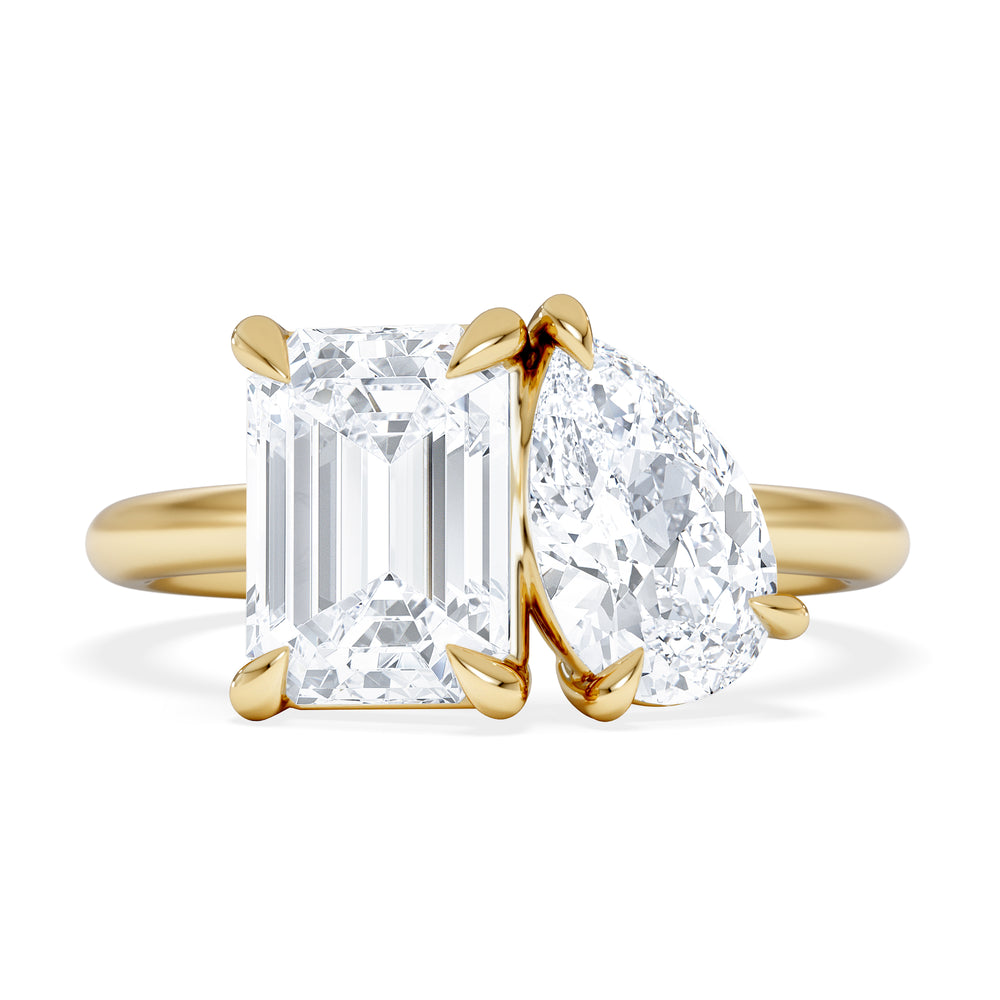 Toi Et Moi 3.00ct Emerald and Pear Cut Lab Diamond Engagement Ring in 18K Yellow Gold
