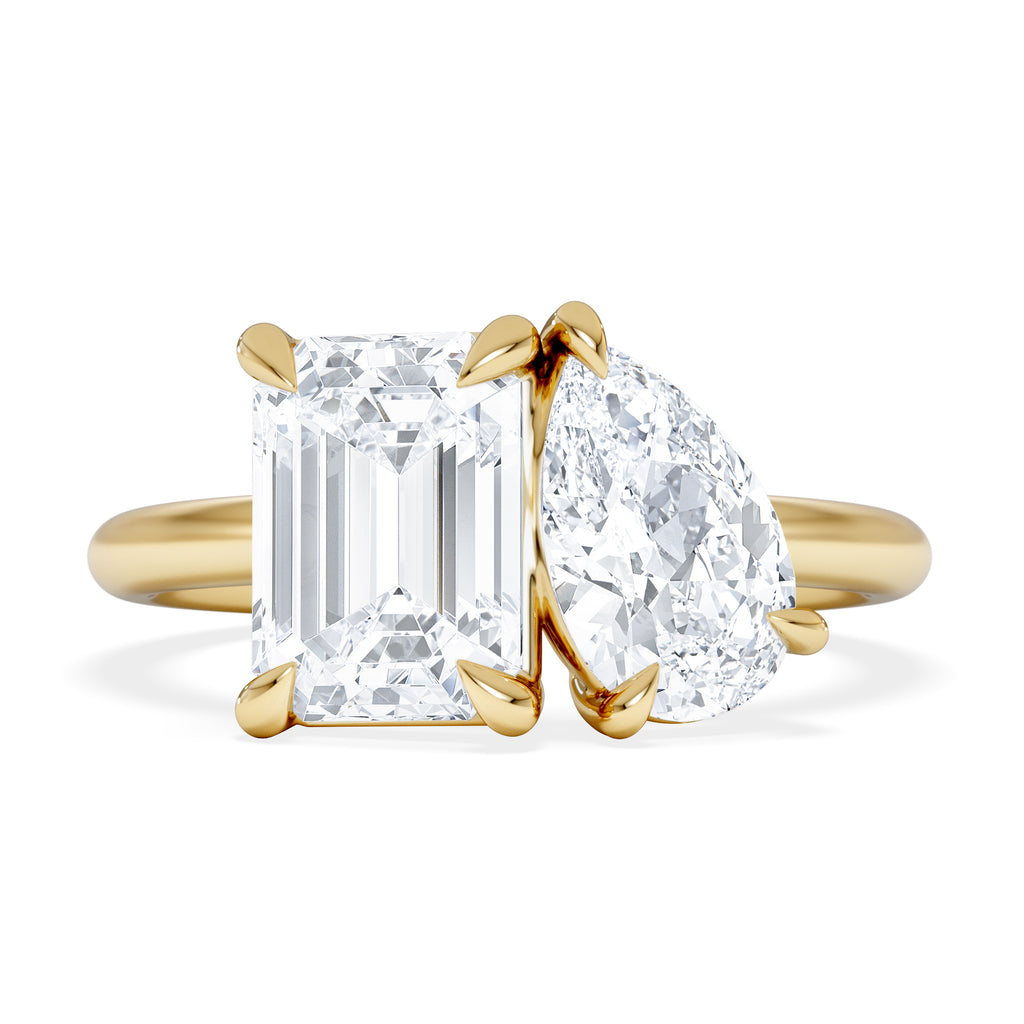 Toi Et Moi 3.00ct Emerald and Pear Cut Lab Diamond Engagement Ring in 18K Yellow Gold