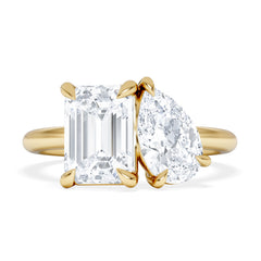 Toi Et Moi 3.00ct Emerald and Pear Cut Lab Diamond Engagement Ring in 18K Yellow Gold