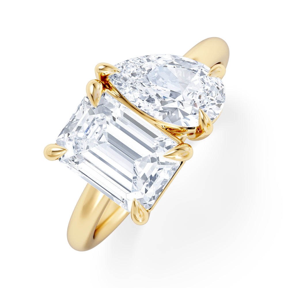 Toi Et Moi 3.00ct Emerald and Pear Cut Lab Diamond Engagement Ring in 18K Yellow Gold