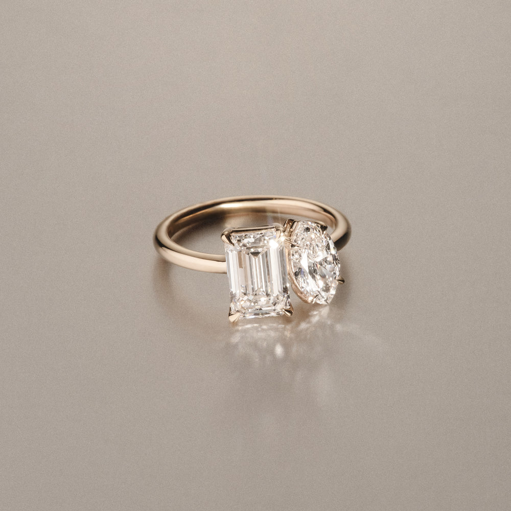 Toi Et Moi 3.00ct Marquise and Emerald Cut Lab Diamond Engagement Ring in 18K Yellow Gold