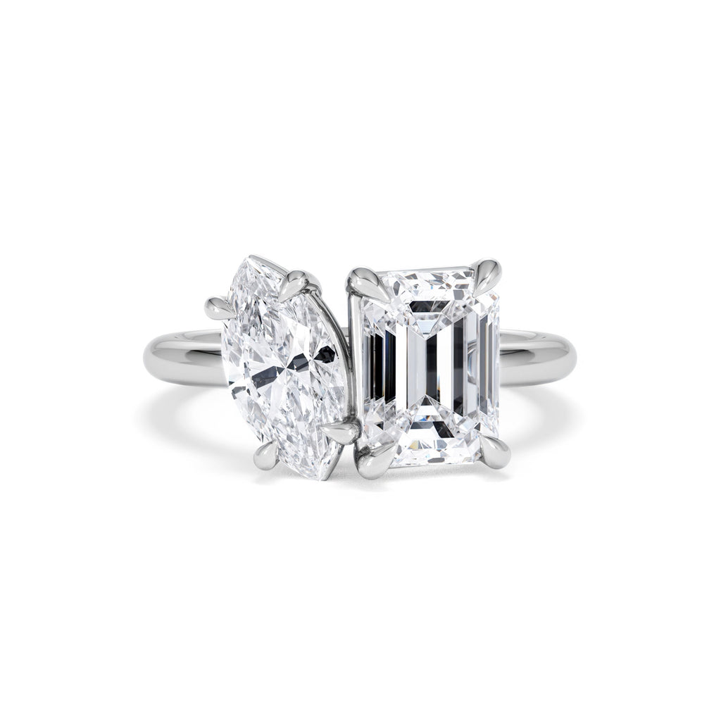 Toi Et Moi 3.00ct Marquise and Emerald Cut Lab Diamond Engagement Ring in Platinum