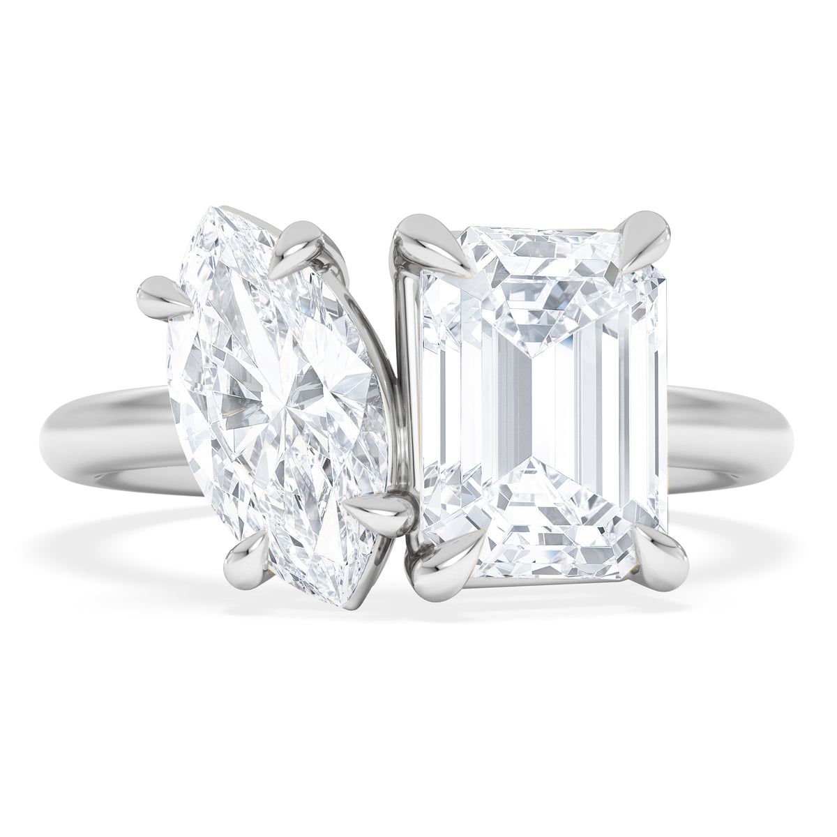 Toi Et Moi 3.00ct Marquise and Emerald Cut Lab Diamond Engagement Ring in Platinum