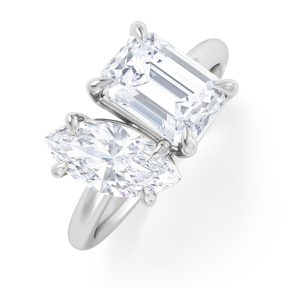Toi Et Moi 3.00ct Marquise and Emerald Cut Lab Diamond Engagement Ring in Platinum