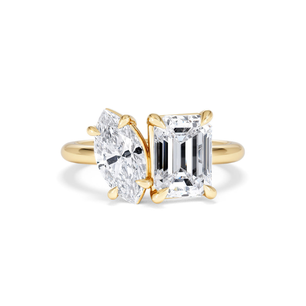 Toi Et Moi 3.00ct Marquise and Emerald Cut Lab Diamond Engagement Ring in 18K Yellow Gold