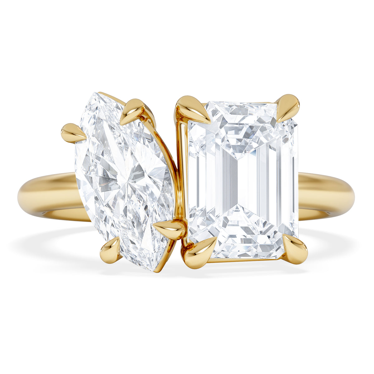 Toi Et Moi 3.00ct Marquise and Emerald Cut Lab Diamond Engagement Ring in 18K Yellow Gold