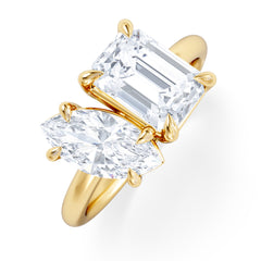Toi Et Moi 3.00ct Marquise and Emerald Cut Lab Diamond Engagement Ring in 18K Yellow Gold