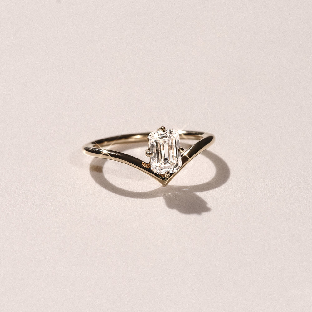 Vela 1.00ct Emerald Cut Lab Diamond Solitaire Engagement Ring in 18K Yellow Gold
