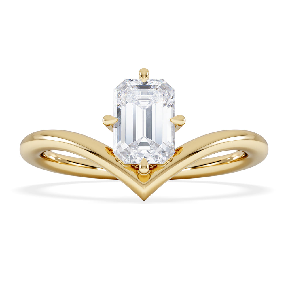 Vela 1.00ct Emerald Cut Lab Diamond Solitaire Engagement Ring in 18K Yellow Gold