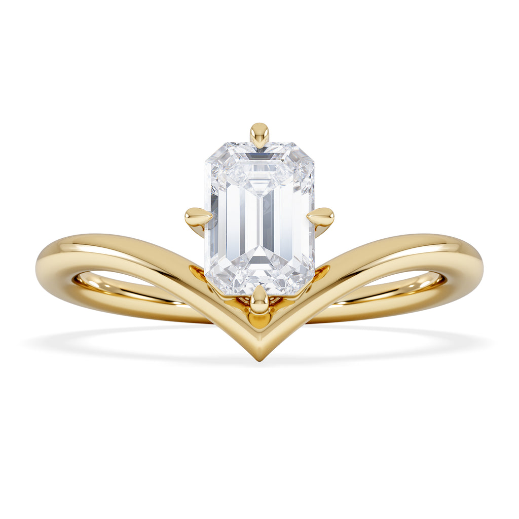 Vela 1.00ct Emerald Cut Lab Diamond Solitaire Engagement Ring in 18K Yellow Gold