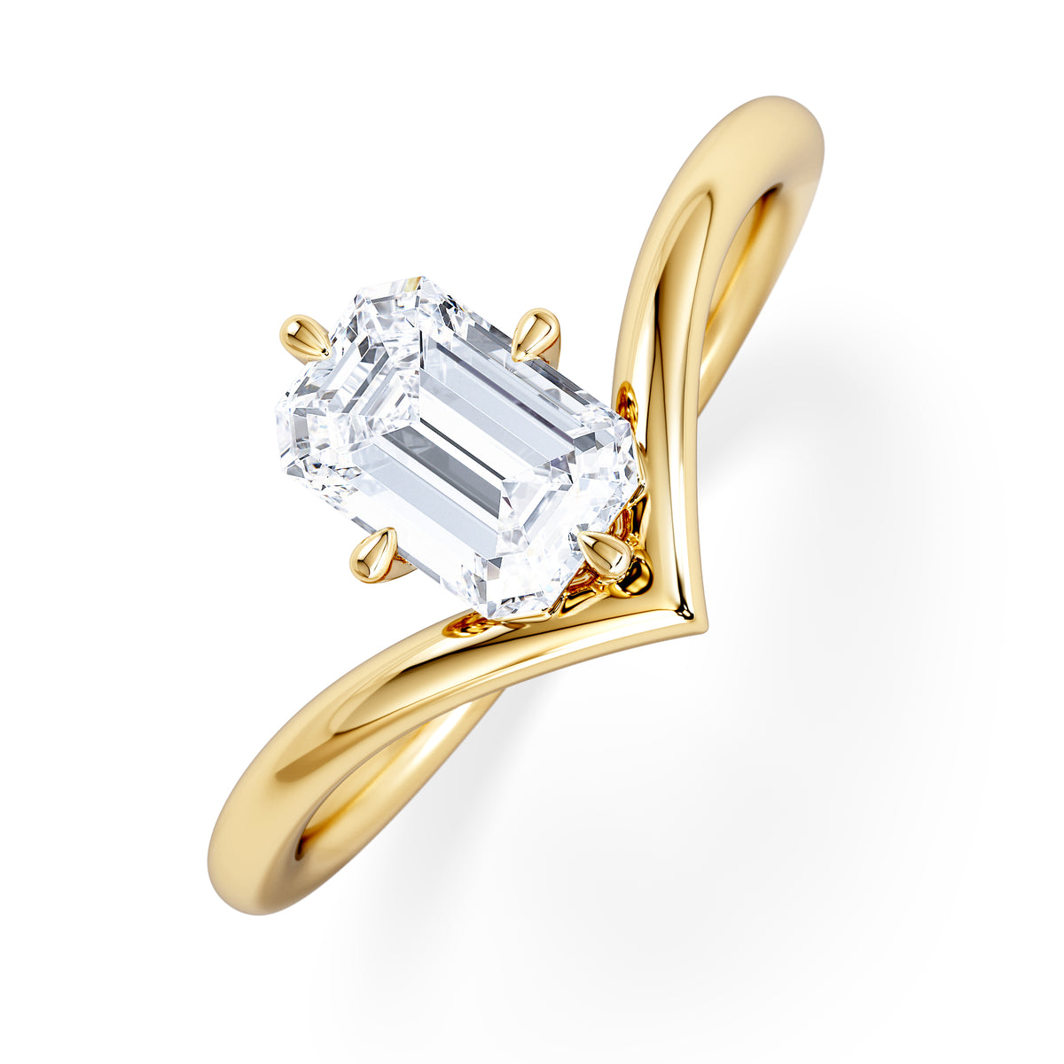 Vela 1.00ct Emerald Cut Lab Diamond Solitaire Engagement Ring in 18K Yellow Gold