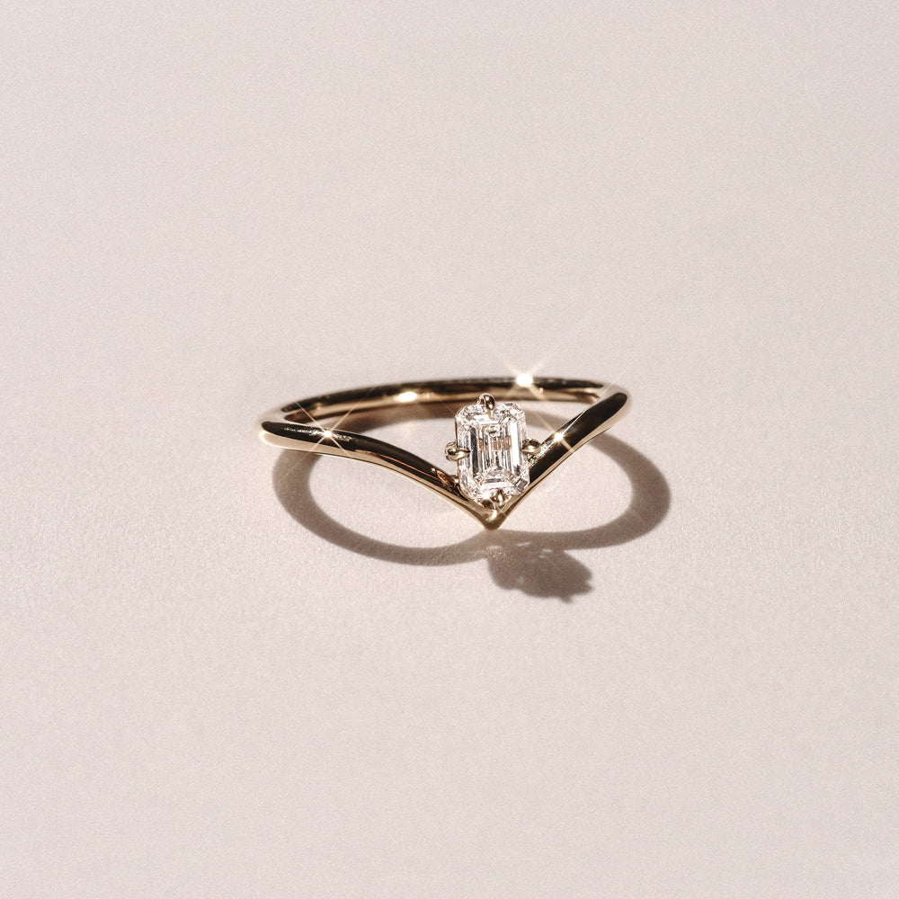 Vela 0.50ct Emerald Cut Lab Diamond Solitaire Engagement Ring in 18K Yellow Gold