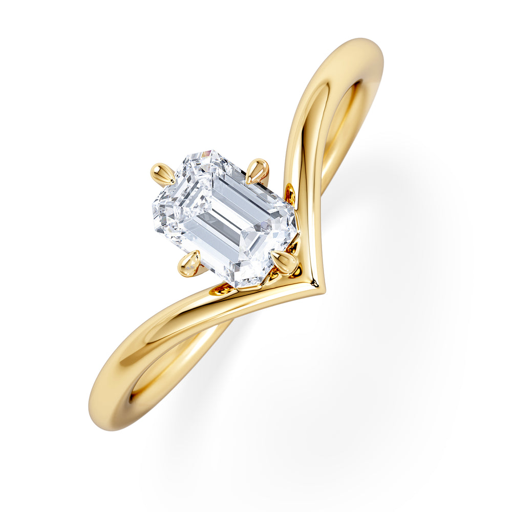 Vela 0.50ct Emerald Cut Lab Diamond Solitaire Engagement Ring in 18K Yellow Gold