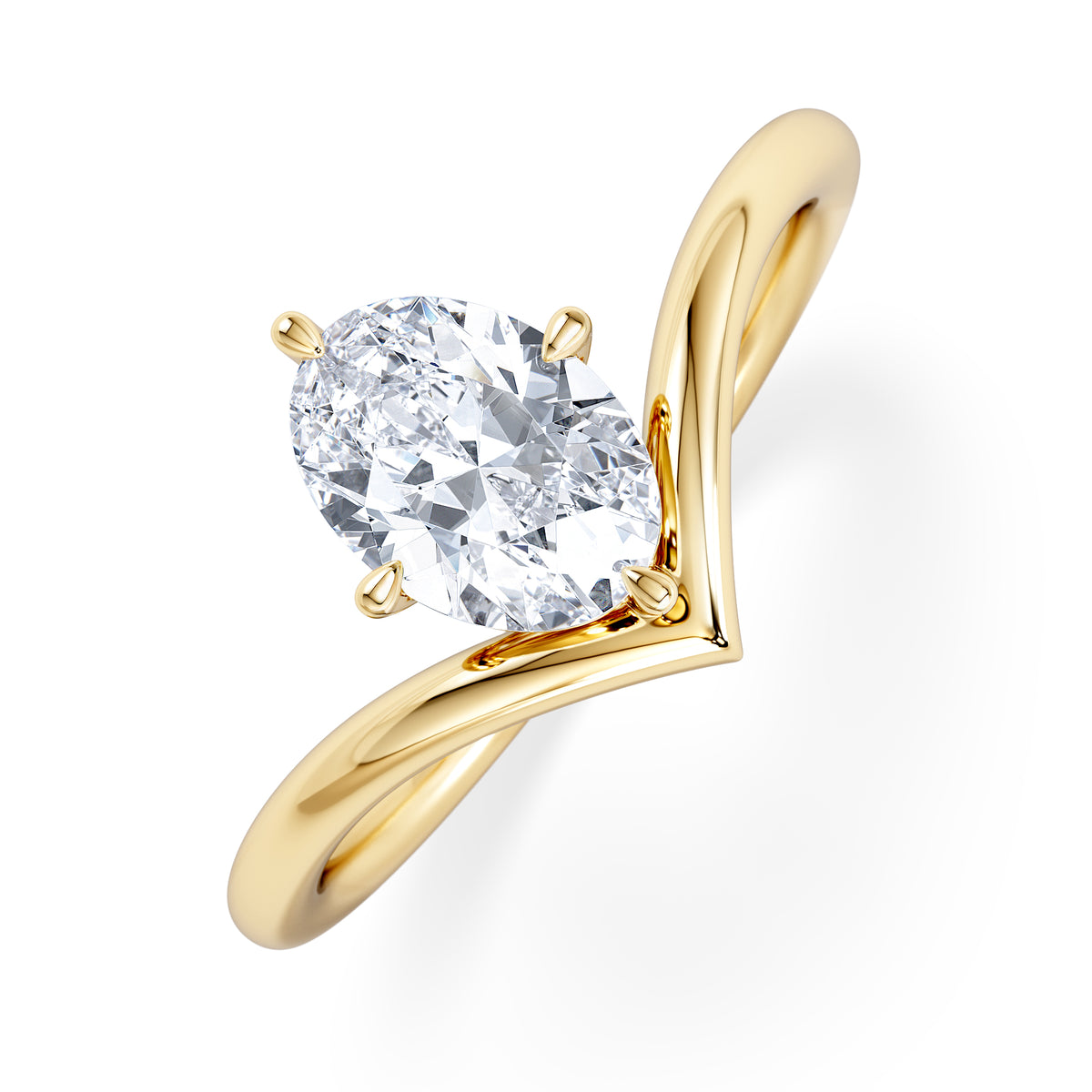 Vela 1.00ct Oval Cut Lab Diamond Solitaire Engagement Ring in 18K Yellow Gold