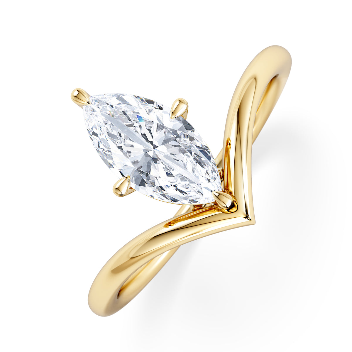 Vela 1.00ct Marquise Cut Lab Diamond Solitaire Engagement Ring in 18K Yellow Gold