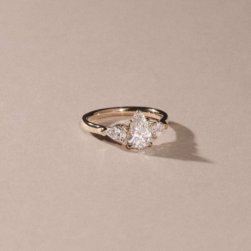 Adore 1.50ct Pear Cut Lab Diamond 3 Stone Engagement Ring in 18K Yellow Gold