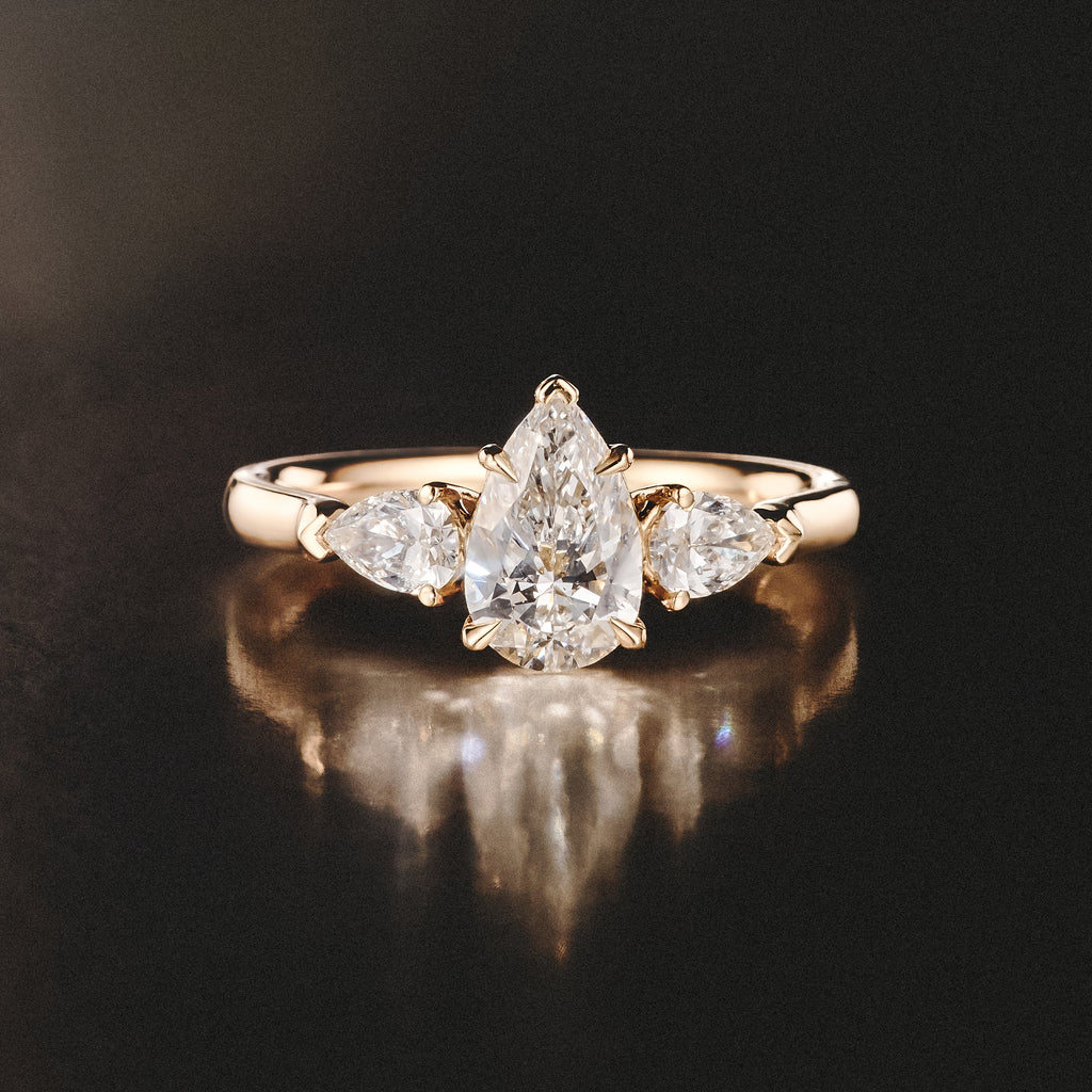 Adore 1.50ct Pear Cut Lab Diamond 3 Stone Engagement Ring in 18K Yellow Gold