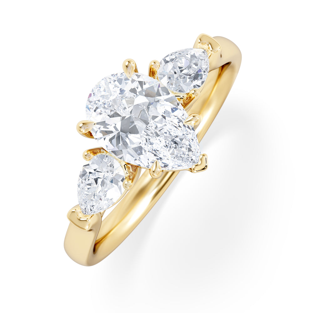 Adore 1.50ct Pear Cut Lab Diamond 3 Stone Engagement Ring in 18K Yellow Gold