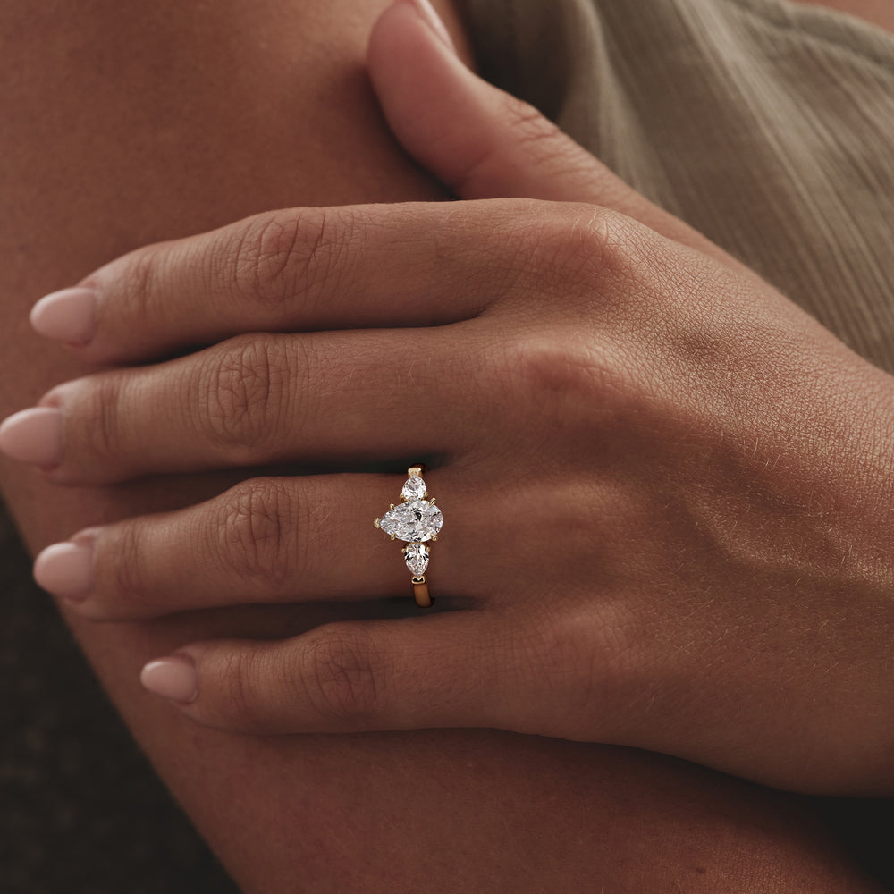 Adore 1.50ct Pear Cut Lab Diamond 3 Stone Engagement Ring in 18K Yellow Gold