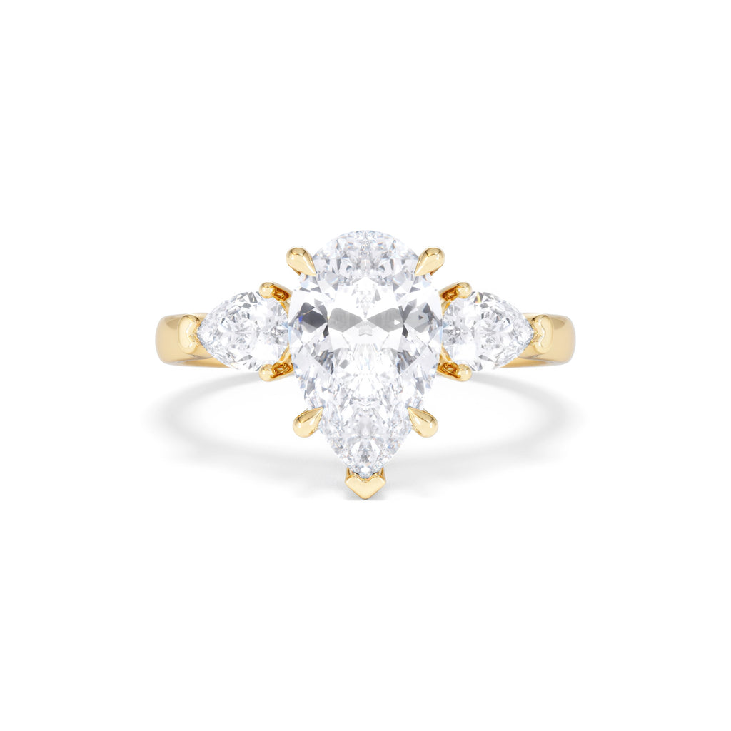 Adore 2.60ct Pear Cut Lab Diamond 3 Stone Engagement Ring in 18K Yellow Gold